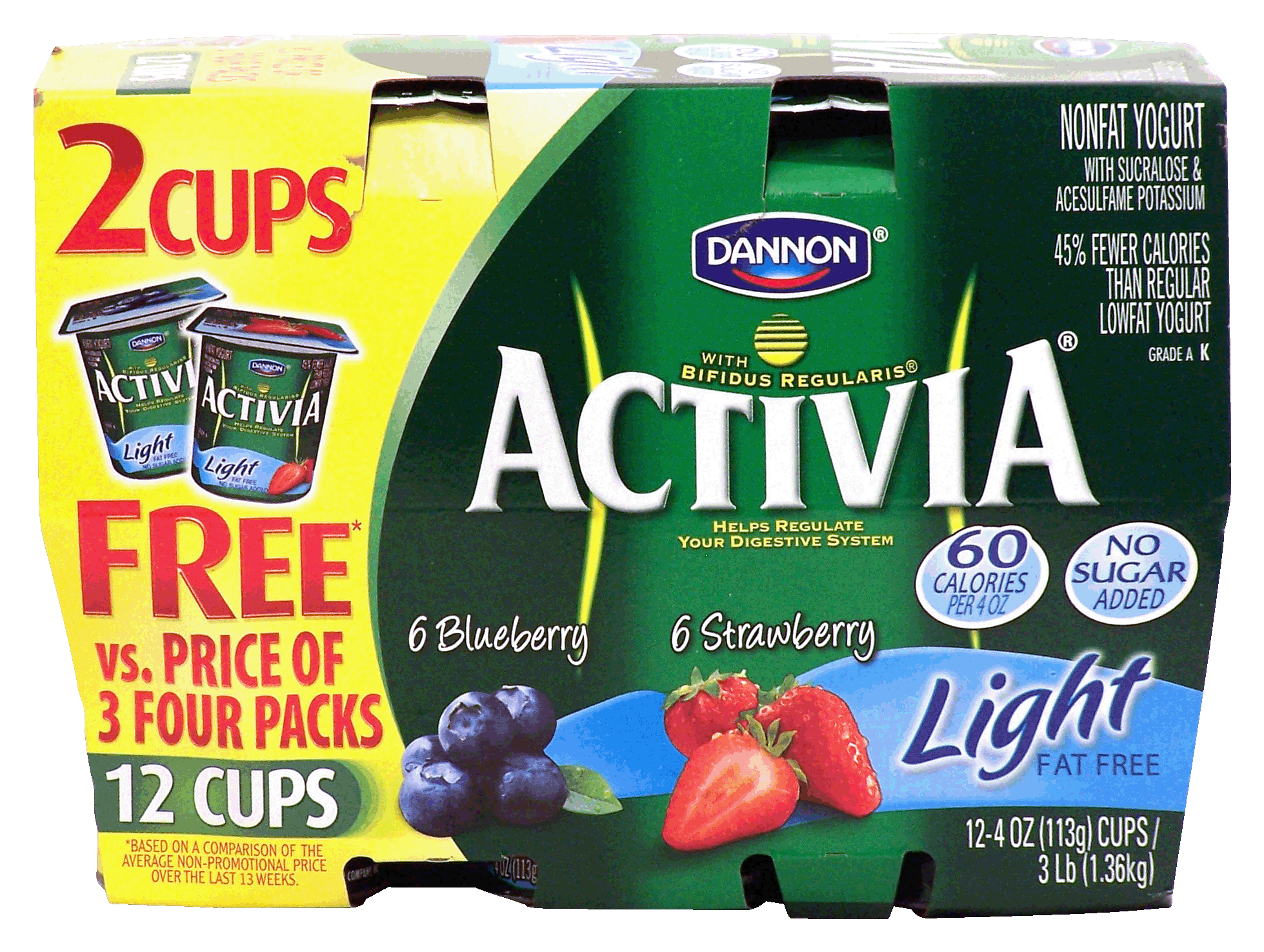Activia&nbsp;Activia Light Fat Free Yogurt&nbsp;Strawberry/Vanilla/Cherry 4 Oz Full-Size Picture